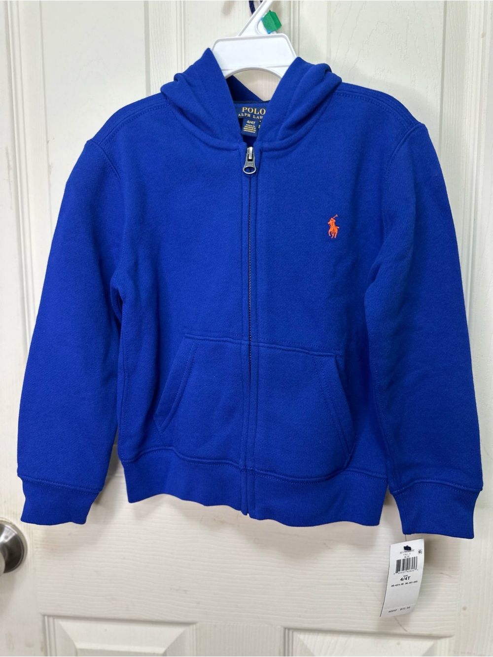 NWT Polo Ralph Lauren Toddler Boys Fleece Full-Zip Hoodie Royal Blue Orange Pony
